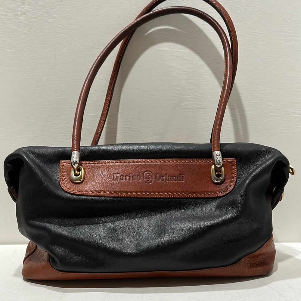 MARINO ORLANDI Black and Brown Leather Shoulder Bag